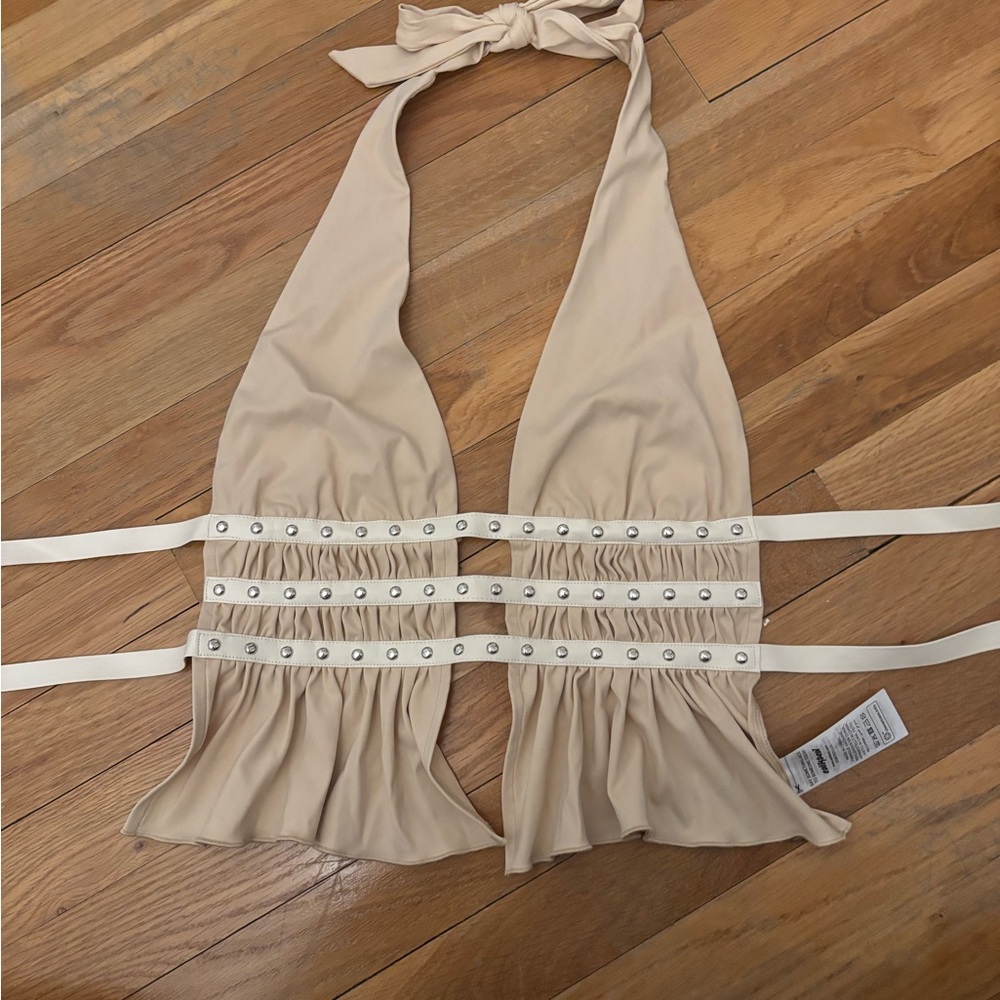 EDIKTED- Beige Halter Bikini Top with Straps